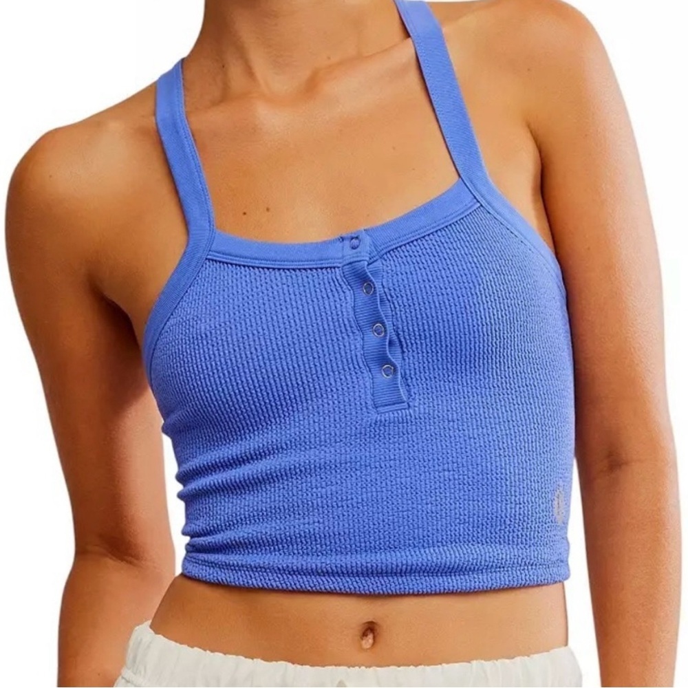 🏷️ Free People Movement All Clear Scrunched Henley Tank in Cobalt Blue Size XS